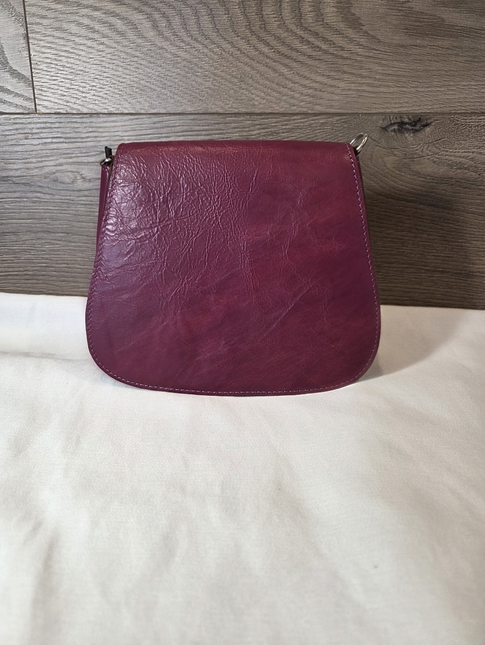 Leather Saddle Crossbody Bag in Deep Berry- OKPTA